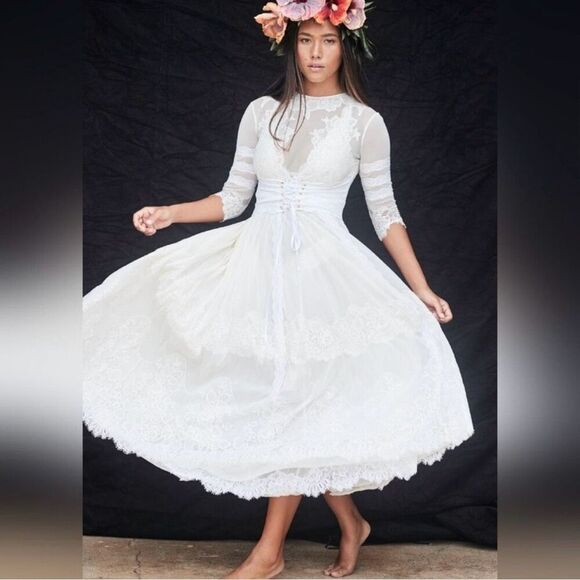 Free People We are HAH Hidden Gem Dress in Walking On Eggshells Cream New XS - Picture 12 of 12